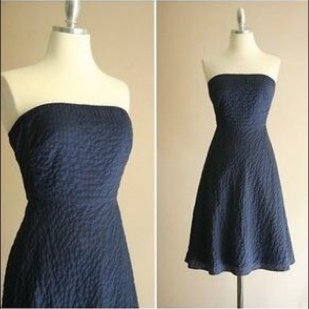 J Crew Cotton Strapless Dress, Navy 6